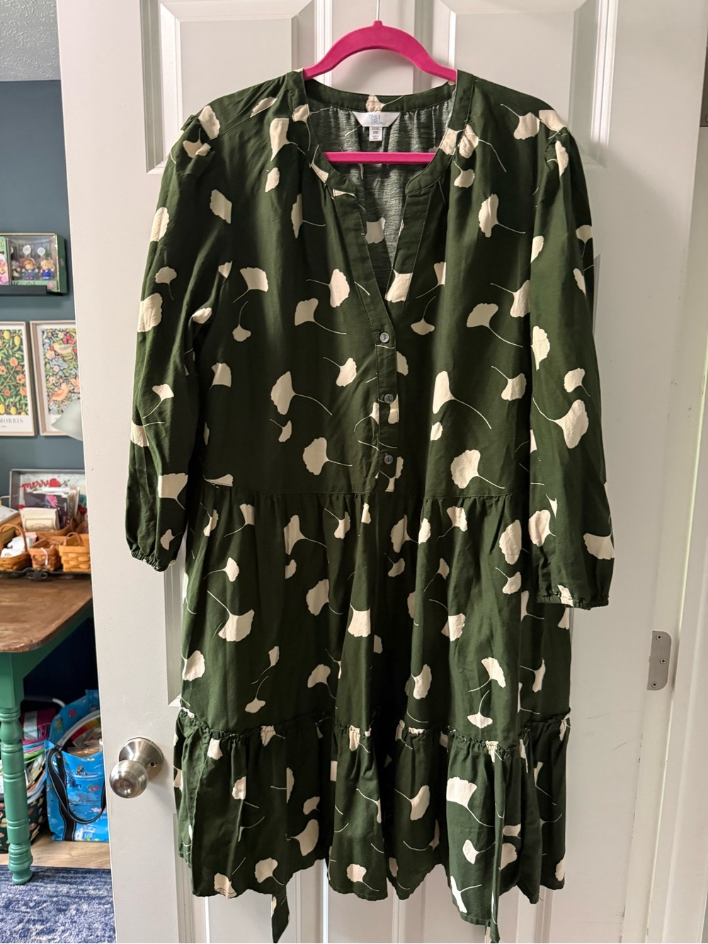 Time and Tru Olive Green and Cream Floral Dress